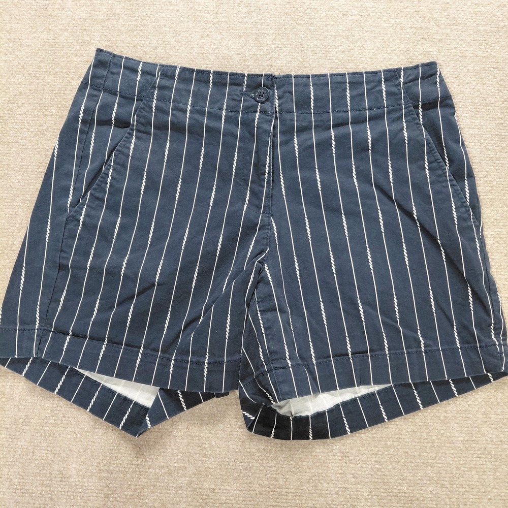 Nautica Jeans Women's Verical Blue White Stripe Printed Shorts Size 8 Coastal